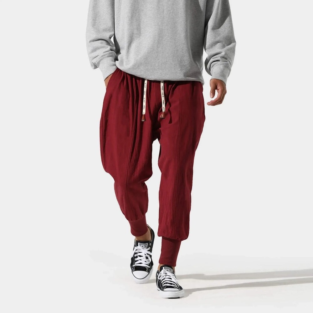 Kidoriman Men's Gelyu Harem Japanese Street Burgundy Red Cotton Jogger Pants 3XL